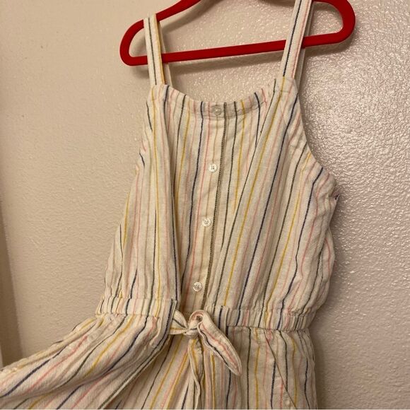Old Navy linen Tie-Front striped Utility Romper jumpsuit shorts beach L 10/12 - Picture 5 of 13